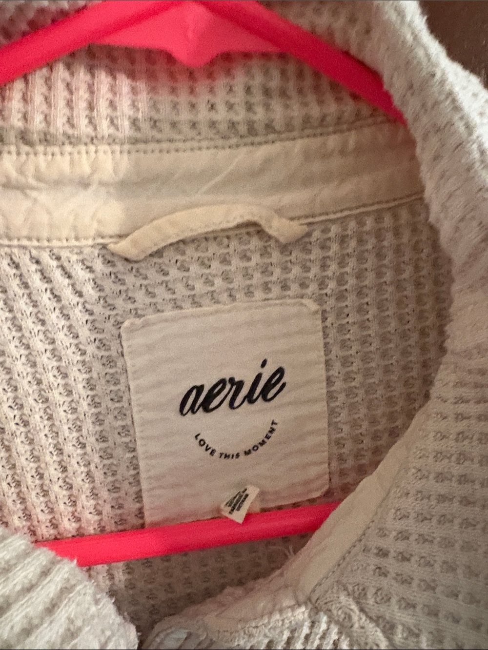 aerie cream Waffle-Knit Button Front Shacket - Picture 3 of 3